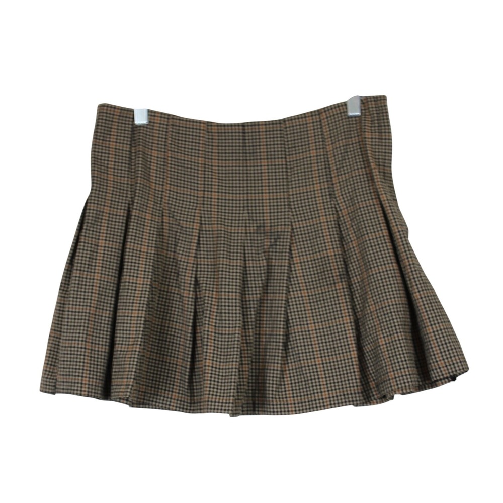 Divided 90s Throwback Preppy Colgiate Brown & Black Plaid Pleated MIni Skirt 10